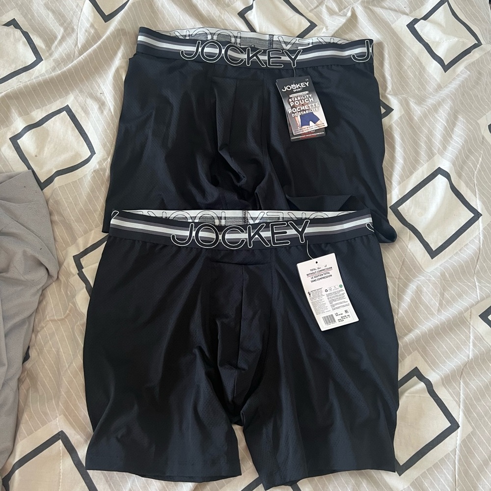 2x Pairs Jockey Black Boxer Briefs with Logo Waistband Mns L
